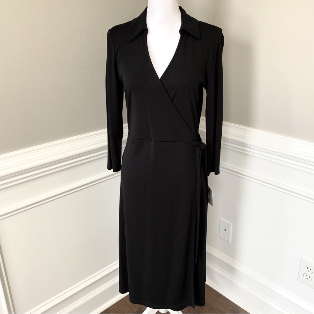 Timeless, classic black faux wrap dress-wonderful stretch by Liz Claiborne